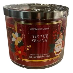 Bath and Body Works Tis The Season 3 Wick Scented Soy Wax Candle Red Santa Claus
